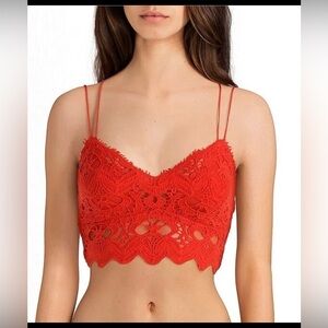 Anthropologie Scarlett Red Lace Crop Top Sz L